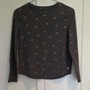 Juicy Couture Gray Long Sleeve Tee with Gold Crown Print